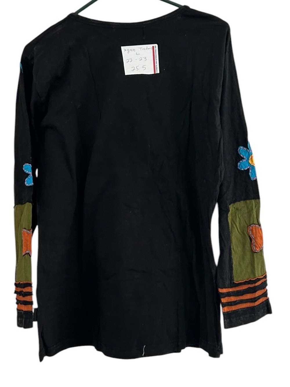 Agan Traders Boho Patchwork Razor Cut Ribbed Knit Cotton Top Size Large - Picture 3 of 3